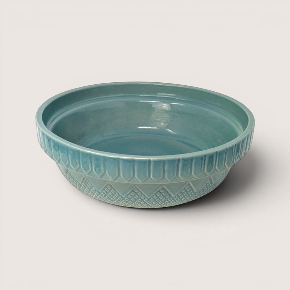 1990s Coche Portugal Stoneware Bowl Teal Blue Serving Dish